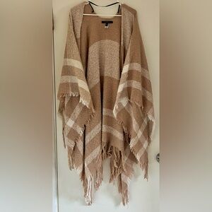 Marc New York Neutral Plaid Fringe Wrap in Beige and Cream